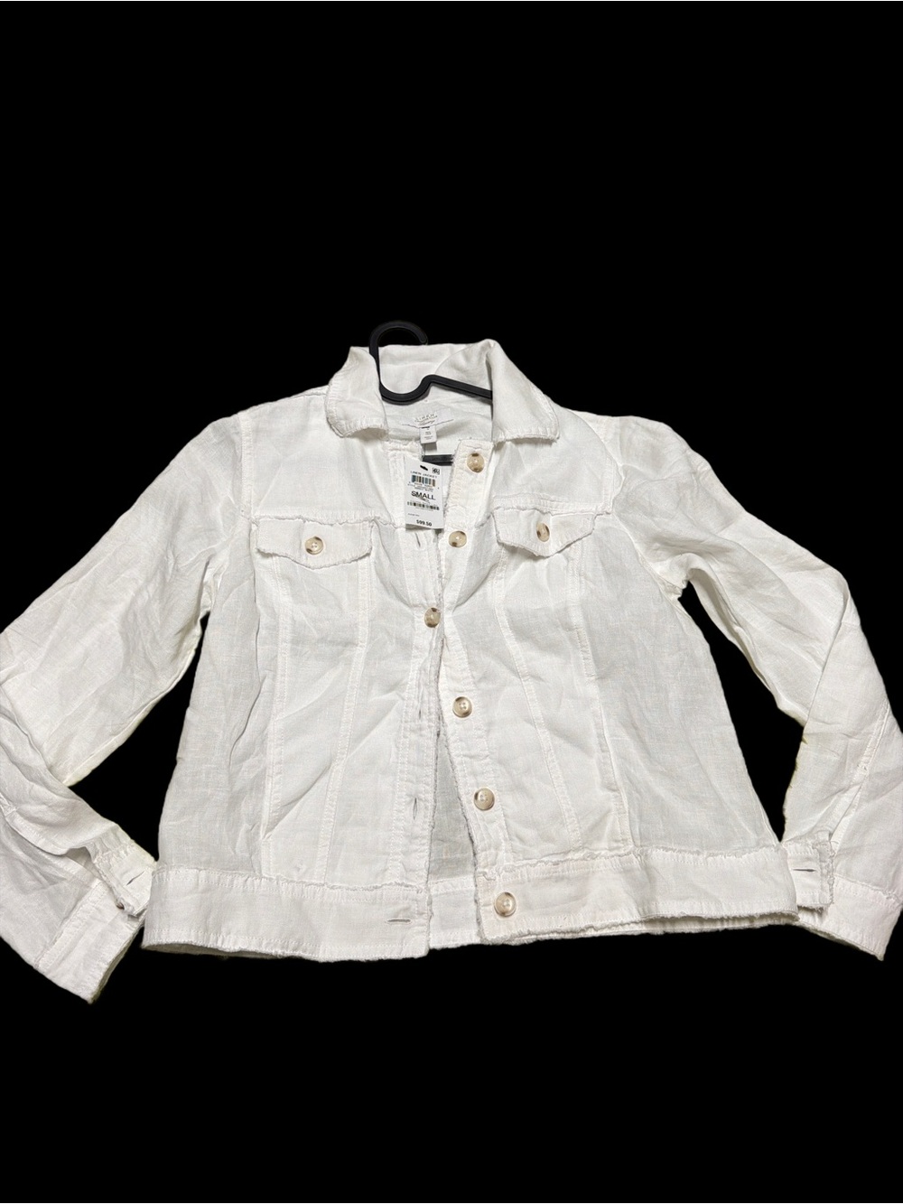 NWT $100 100% linen Charter Club White Frayed-Trim Jacket - Picture 4 of 10
